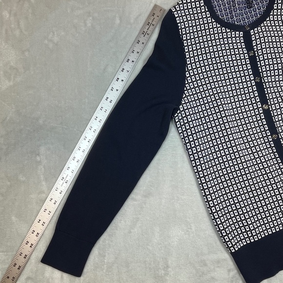 Lands' End Women's Cardigan Blue White Geometric Pattern L/T (14-16) 100% Supima - Picture 16 of 16